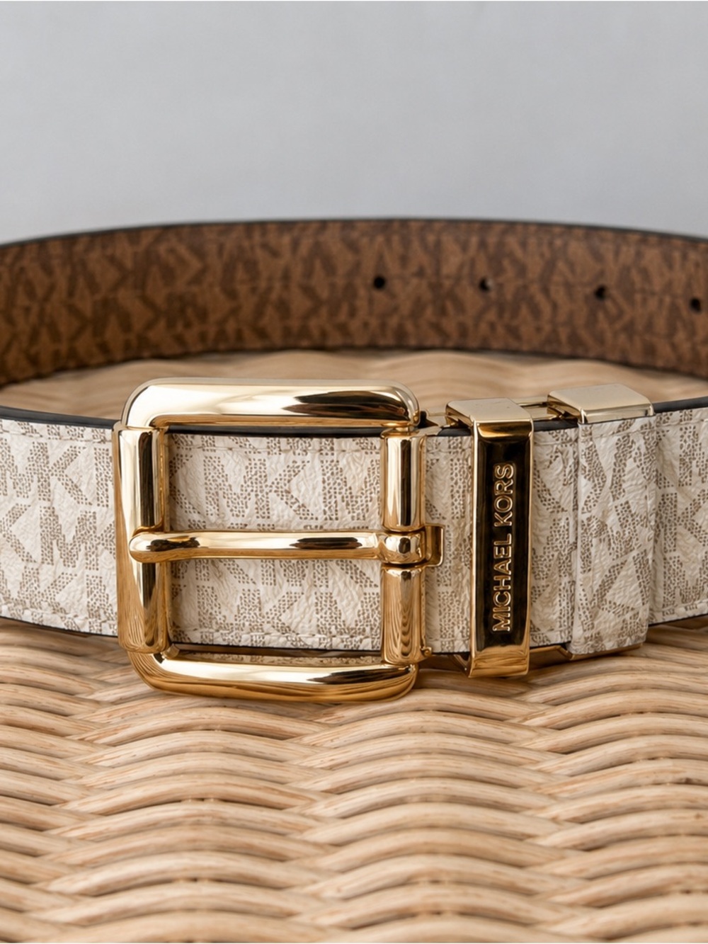 Michael Kors Reversible MK Logo Belt Gold Buckle XL NWT
